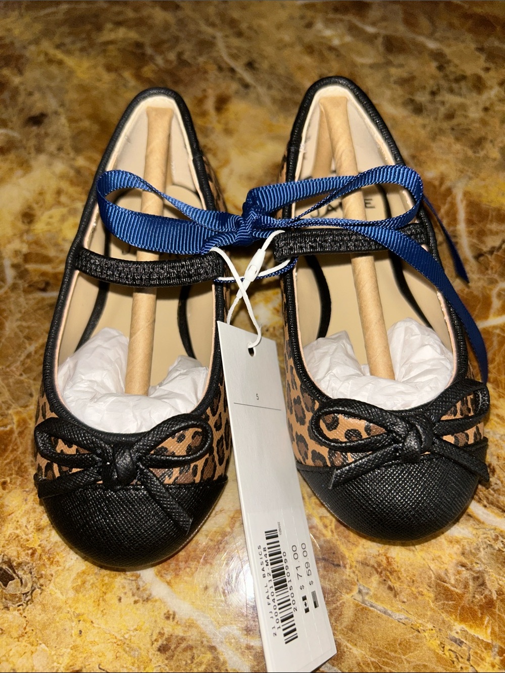 Janie and Jack Girls Leopard Print Ballet Flats with Black Toe